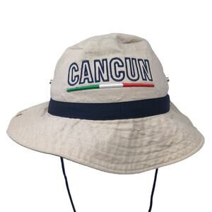 Cancun Fitted Boonie Hat Beige One Size Drawstring Embroidered Lightweight